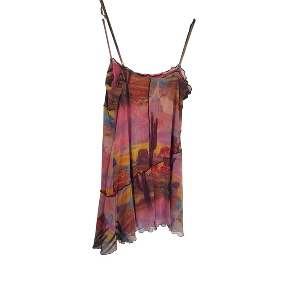 Urban Outfitters Moxie Mesh Mini Slip Dress Sunset Cactus Desert Print Sz Large - Picture 3 of 12
